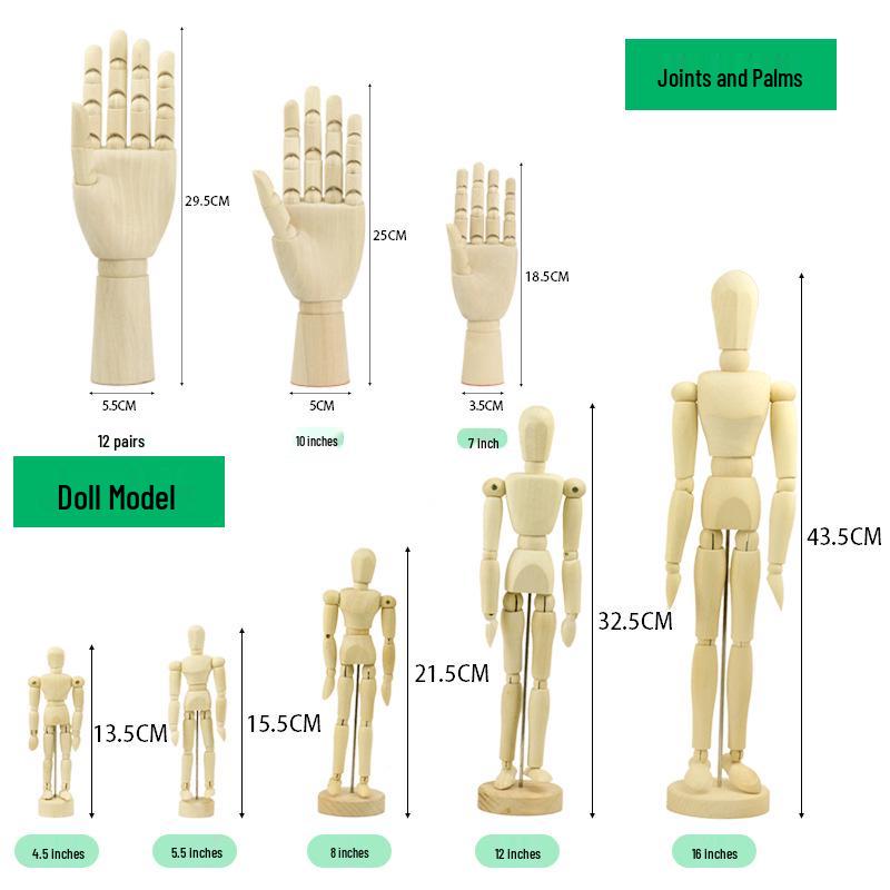 10-Inch Wooden Articulated Hand Figure for Home Décor and Sketching