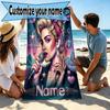 Custom Name Personalized Marilyn Monroe Print Beach Towel, for Trip Camping Beach Party Home Decor, Birthday Gift for Family & Friends