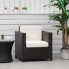 Single Seater Rattan Chair, PE Wicker Garden Armchair with 10 cm Thickened Cushion, All-Weather Rattan Garden Chair with Armrests, Brown
