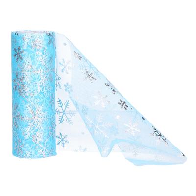 Rotoli di Tulle 10 Iarde Taglio Fai da Te Nastro Blu Motivo Fiocco di Neve Bianco Accessori Artigianali per Principessa