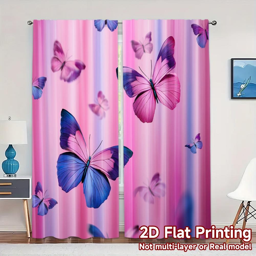 

Set Of 2 Flat Printing Jit Curtains Without Rod Butterfly Veil Popular Drapes Durable Polyester Festive Curtain Made W100*H70(CM)-Grommet top&2PCS