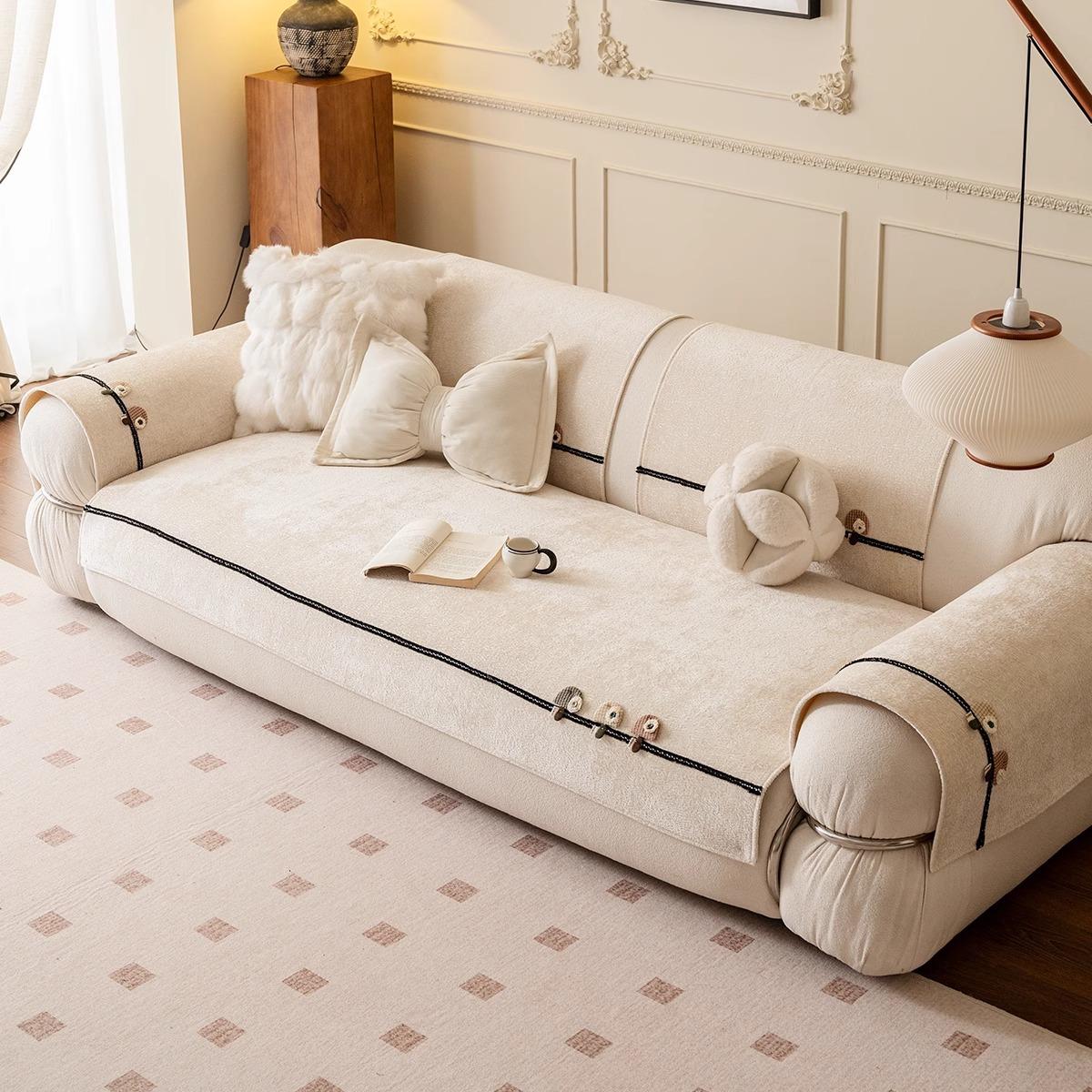 

2025 new chenille sofa cushion four seasons universal anti-cat scratch advanced cream wind sofa protective cover pad 30 * 50Cm waist pillowcase