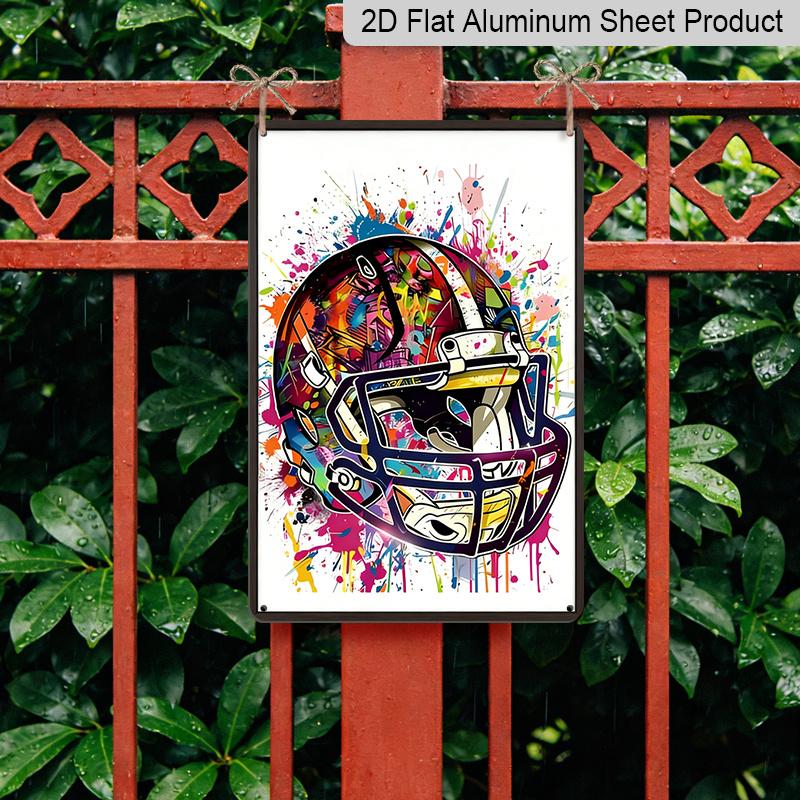 2D Flat, Vintage American Football Graffiti Aluminum Metal Wall Art Sign - 12x8 Inch Aluminum Retro Decor, Vibrant Color Splash Design for Home
