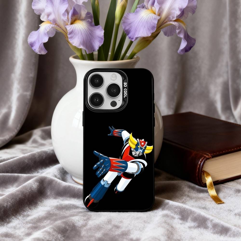 Animation UFO R-Robot-T G-Goldorak-K Phone Case For iPhone17,16,15,14,13,12,11 Plus,Pro Max Black Candy silver phone case