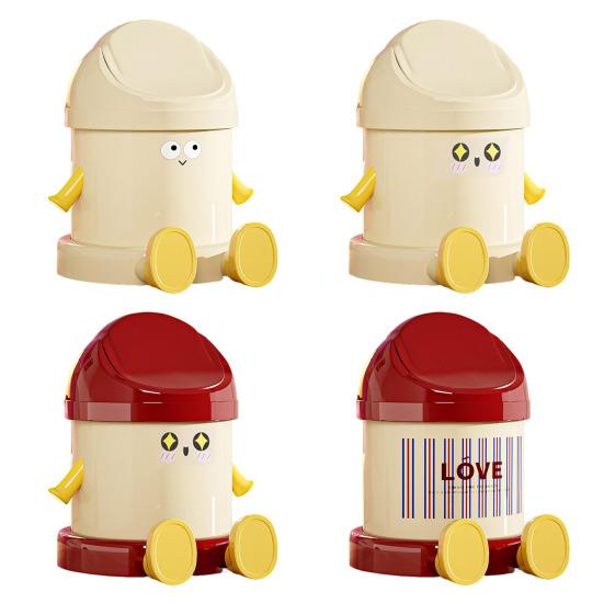 Desktop Trash Can Cute Eyes Design Cartoon Shape Lightweight Portable Flip Cover Trash Can Kitchen Office Waste Bin