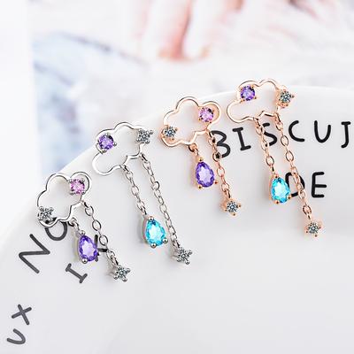 Carini Orecchini Asimmetrici a Nuvola Per Donna Argento Sterling 925 Orecchino Nappa Goccia d'Acqua Brincos Oorbellen S-e810