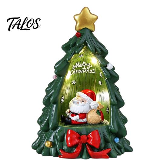 Lighted Resin Ornament for Desk Christmas Tree with Warm LED Lights, Festive Tabletop Decor Holiday Home Romantic Window Display Office Decoration,