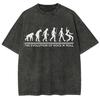 Sommer Damen Gewaschenes T-Shirt Affe zum Menschen Evolution Print Oversized Locker Kurzarm Mode Einfaches Alltags Oberteil Used Look