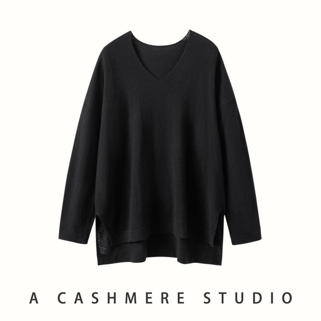 Women's V-Neck Loose Cashmere-Feel Side Slit Cardigan Sweater