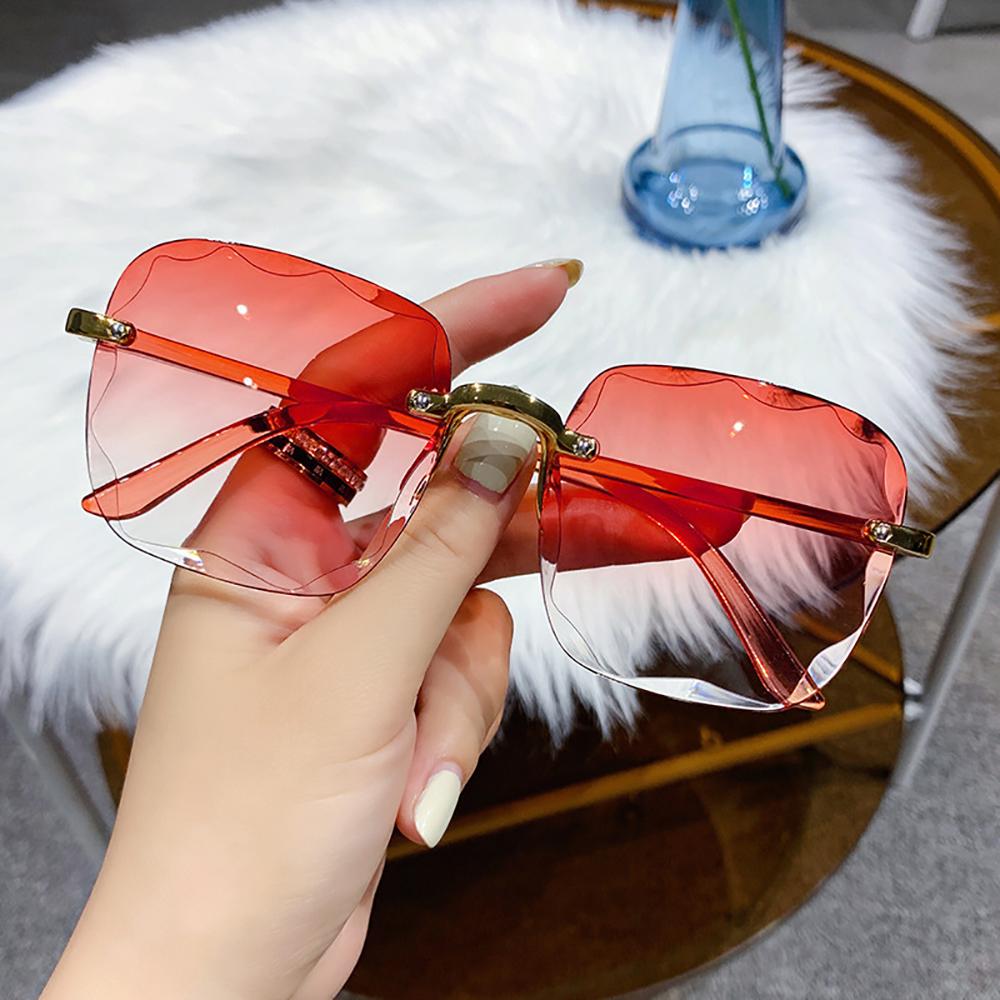 Fashion Vintage Rimless Sunglasses Women Gradient Lenses Square Sun Glasses Uv400 Classic Goggles Outdoor Summer Driving Shades