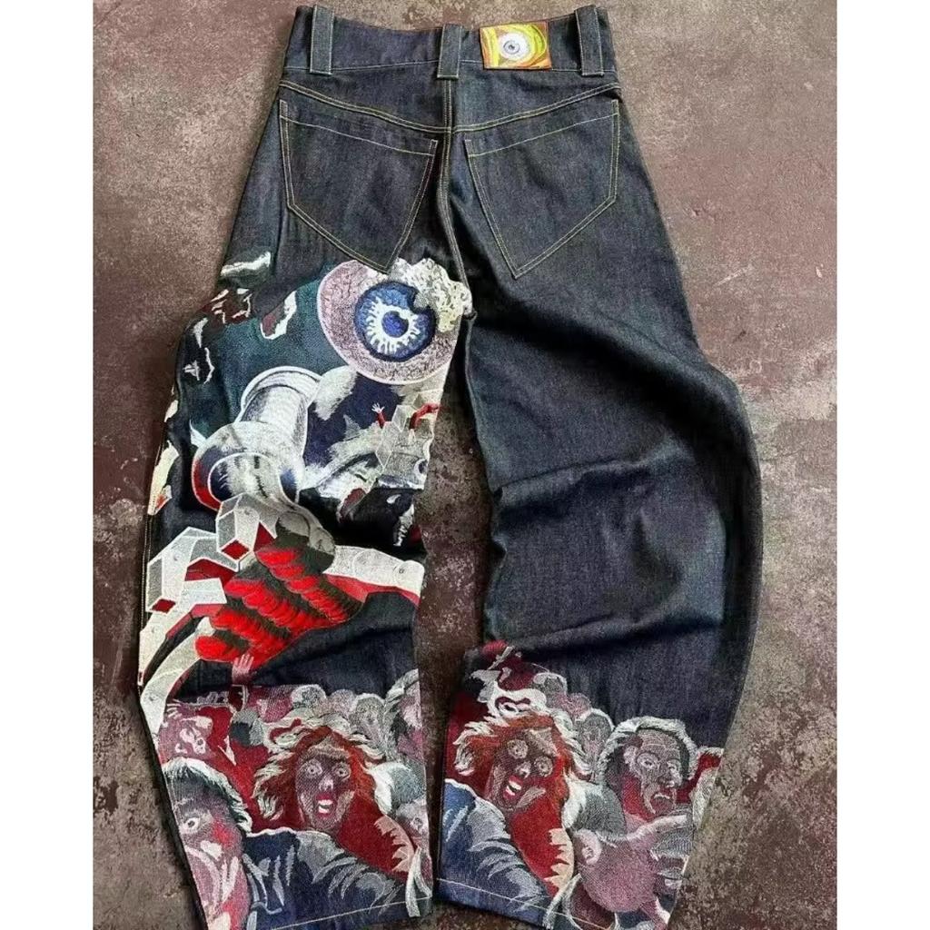 DRIPX Y2K High Street Retro Hip-hop Punk Heren Wijde Jeans American Goth Harajuku Hoge Taille Jeans Gepersonaliseerde Casual Losse Broeken