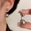 Niche design versatile gray pearl stud earrings women, silver needle earrings temperament earrings