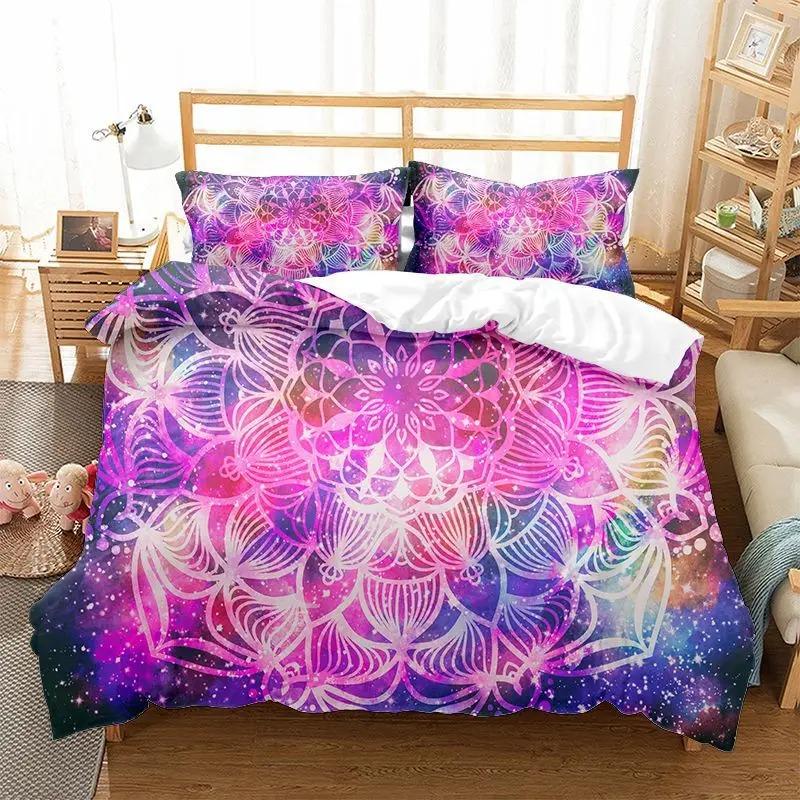 Comforter 3D Print Boho Mandala King Queen Chic Colorful Rustic Mandala Galaxy Polyester Bedding Set For Girls Women