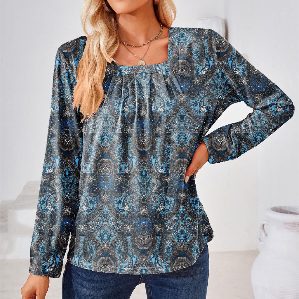 GMXIA Dame Mote Casual Sommer Langermet U-hals Bluser & Skjorter