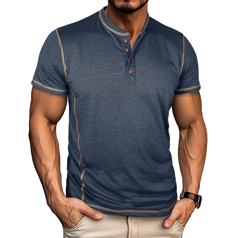 Men's Contrast Stitch Henley Neck Short Sleeve T-Shirt