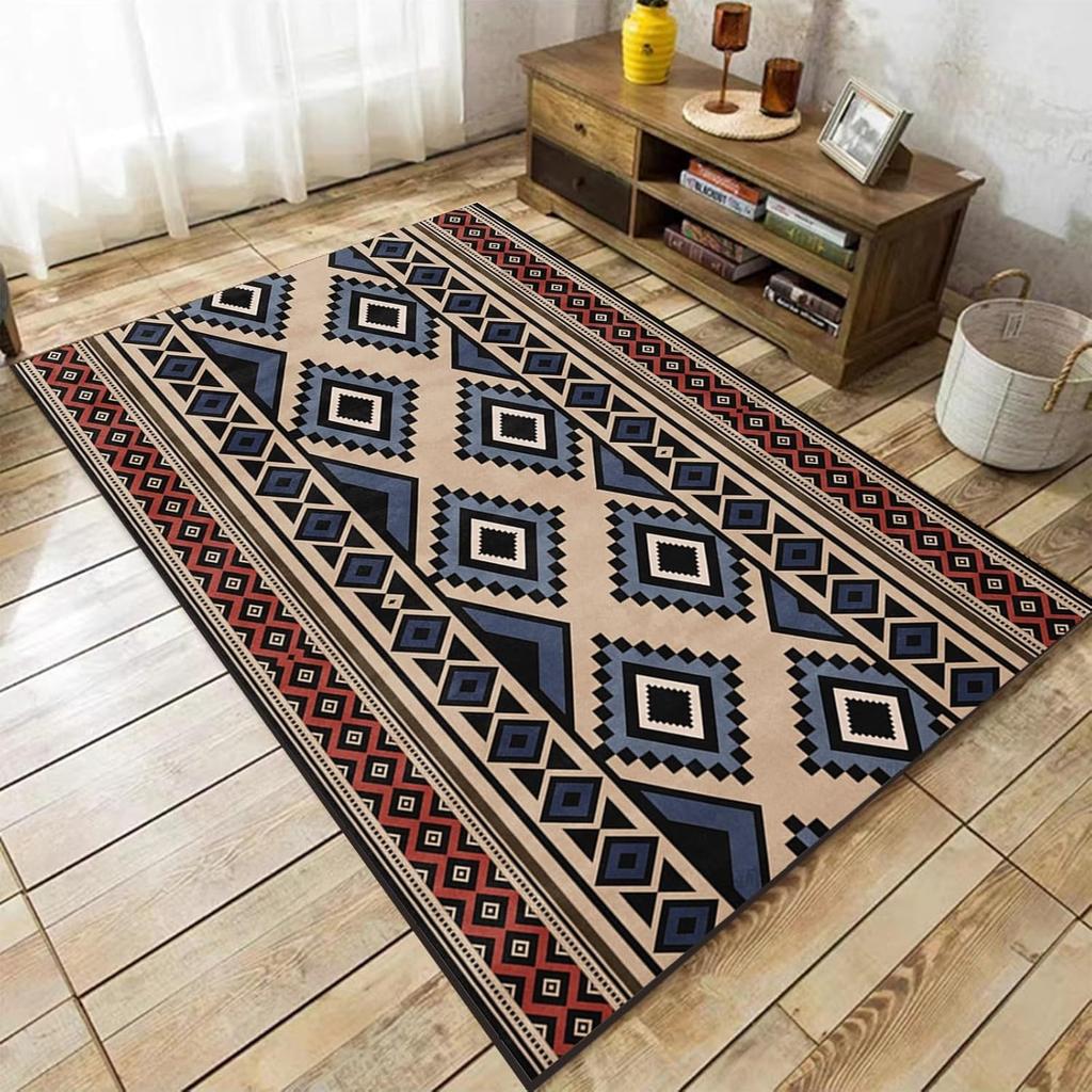Südwestlicher Stammes-Bereichsteppich Azteken Rustikale Bereichsteppiche Nativer Geometrischer Teppich, Rutschfeste Innenboden-Teppiche für Schlafzimmer Wohnzimmer