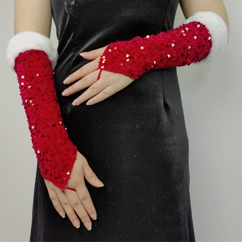 Sequins Gloves Long Fingerless Gloves Dance Gloves Halloween Costume Accessories for Women Masquerade Christmas Wedding