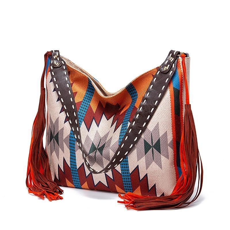 European and American Retro Bohemian Handmade Woven Flowing Silk Cotton and Linen Single Shoulder Large Bag for Women