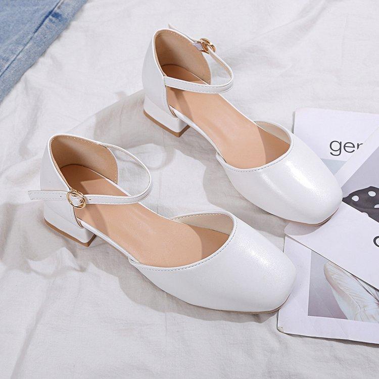 Fashion Women Low Heels Dress Shoes Ankle Strap Sandals Ol Office Zapatos Para Mujeres Black Mary Janes Ladies Footwear Plus Size 34-42