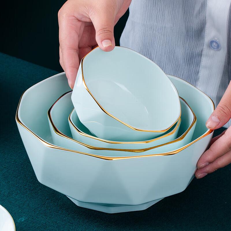Jingdezhen Ceramic Gold-Rimmed Rice Bowl Set