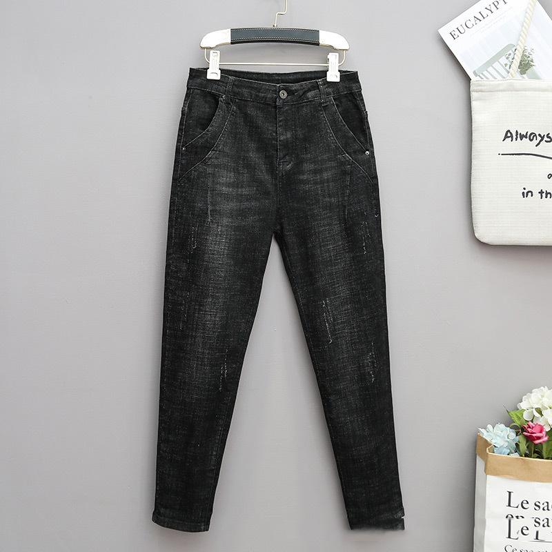 Padded and Thickened Plus Size Jeans Harem Pants Women's Fall Elastic High Waist Casual Pants Jeans with Carrots Comfort Waist Pants