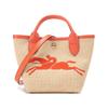 Le Pliage Paris 15 Logo Bordado Bloco de Cores Mistura de Palha e Linho Couro Bolsa de Ombro Formato Dumpling Bolsas Femininas Cáqui Laranja 10162HYT017