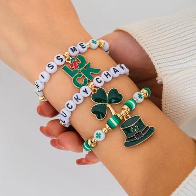 Festival Gifts Foliage Letter Bracelet Simple Green Beaded Bracelet Beer Festival Bracelet