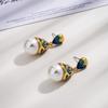 1 Pair Vintage Elegant Women's Enamel Earrings - Turquoise Blue & Golden Antique Imitation -like Drop Dangle Earrings with Ornate Chinese/-Inspired Mo