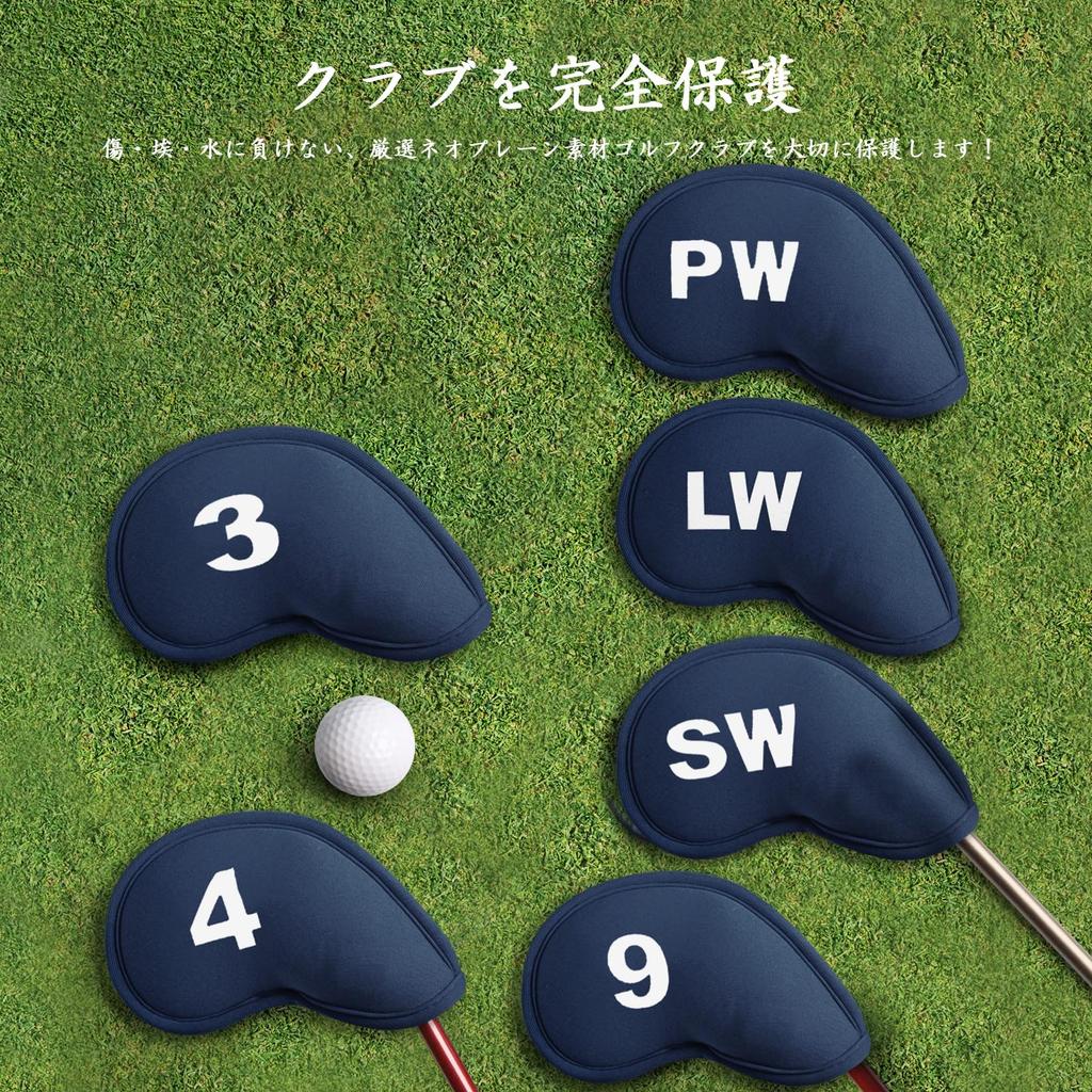 Golf Iron Covers, 11-Piece Set, Magnetic Closure, Wedge Covers, Neoprene Material, Lightweight, Numbered, Head Protection Covers, LT-018 (Navy)