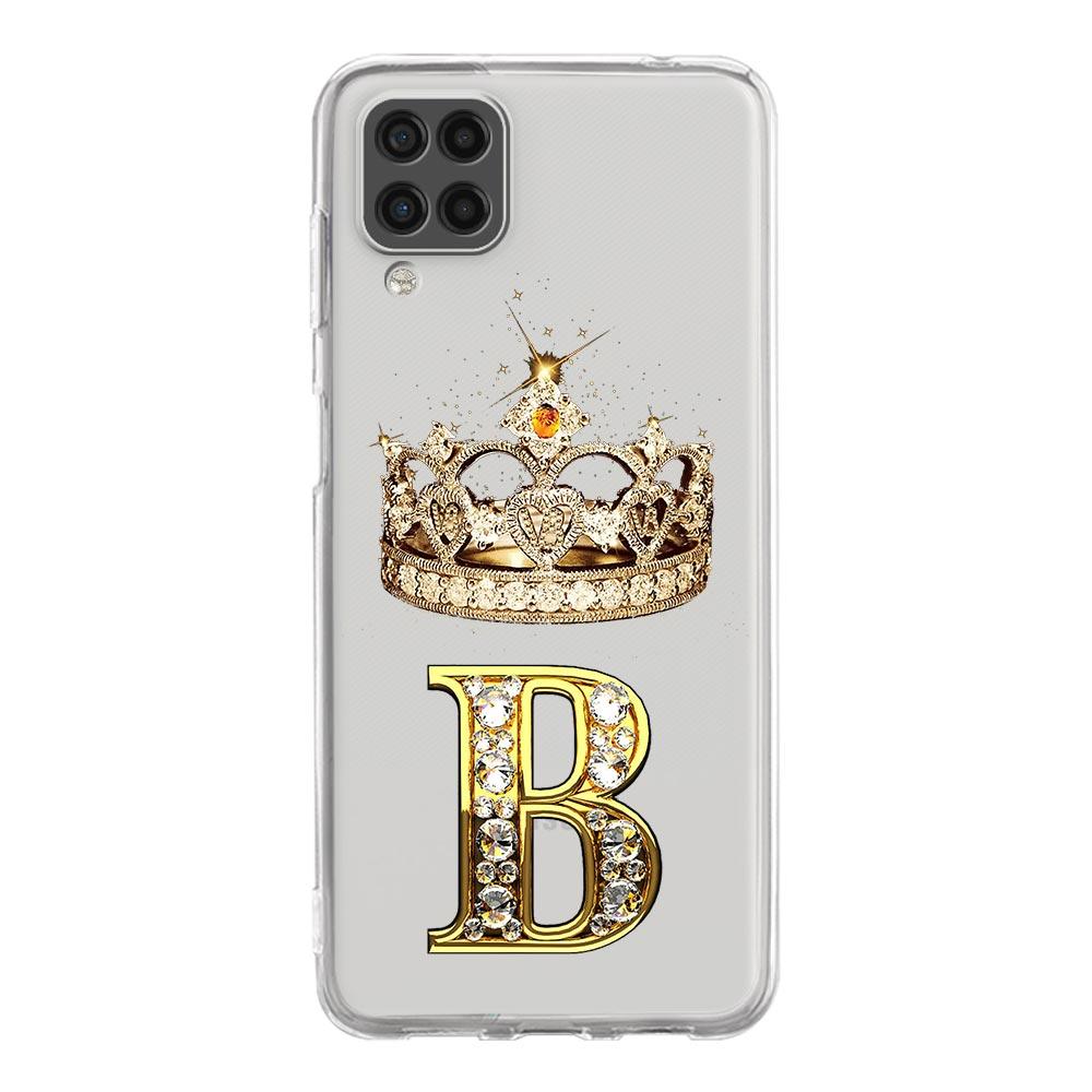 Phone Case For Samsung A13 A33 A35 A55 A73 A53 A23 A51 A71 A21S A12 A31 A41 A05s A03S A15 A25 A32 5G Diamond Crown 26 Letters
