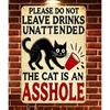 Metal Wall Art Cat In Bar Don't Leave Drinks Retro Poster for Home Cafe