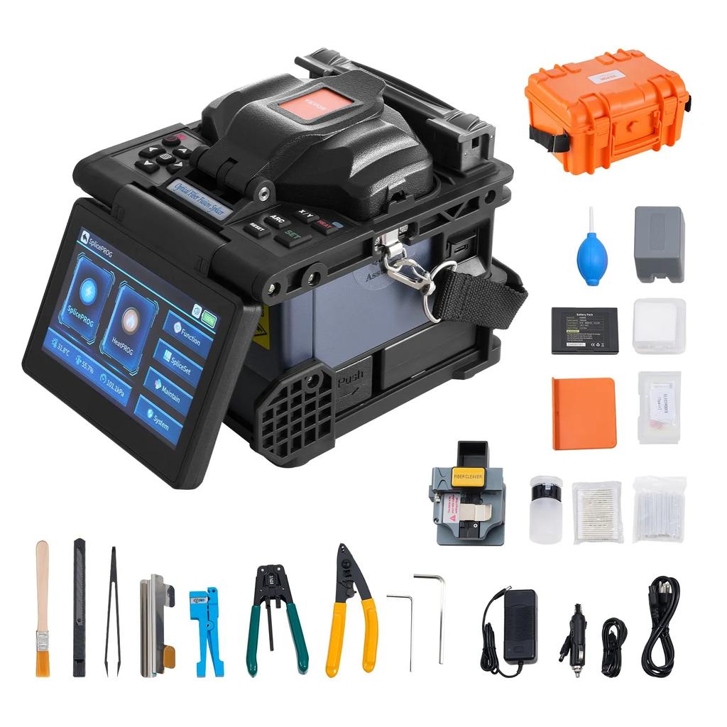 VEVOR Fiber Fusion Splicer 6-Motor, Core Alignment Fiber Optic Splicer 6s Splicing & 13s Heating, Fiber Splicer Machine with 5" LCD Screen