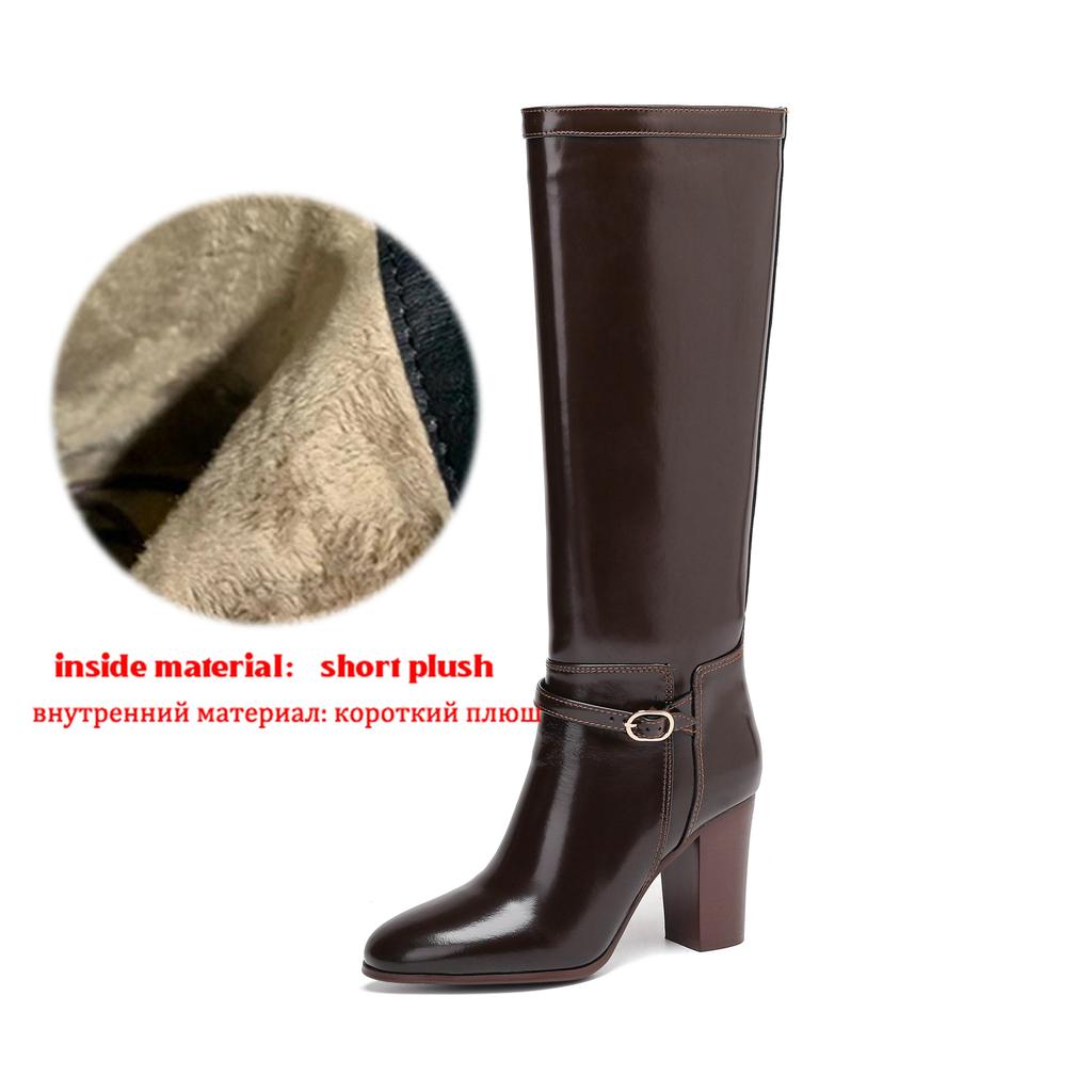 Krazing Pot Cow Split Skin Round Toe Thick High Heels Knight Boots Size 46 Size 45 Slip On Plus Size Women Metal Buckle Thigh High Boots