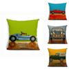 Vintage Car Dog Print Pillow Case In Beautiful Cotton Linen For Stylish Home Decor