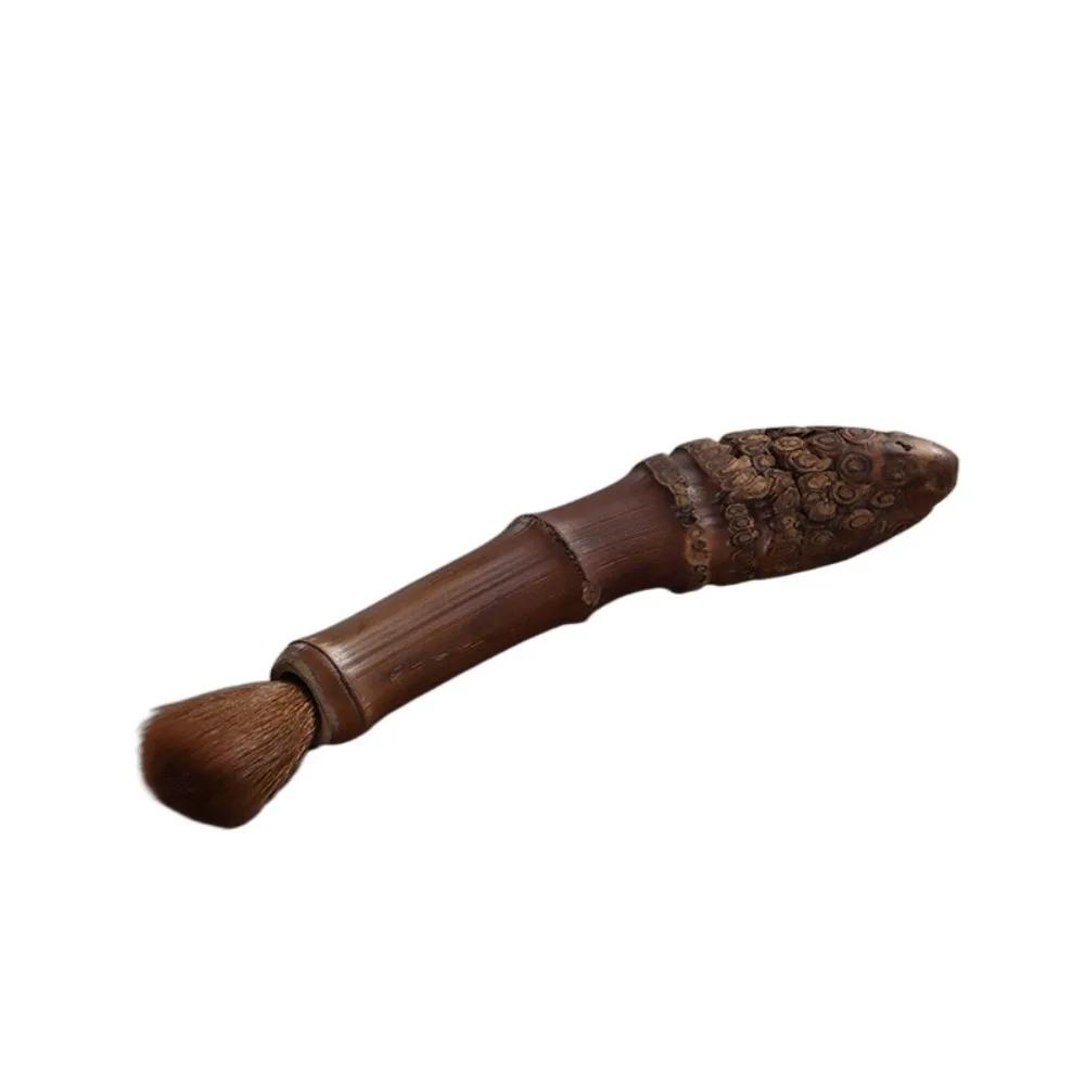 Vintage Carbonized Bamboo Root Teapot Pen Long Handle Easy To Clean Teaware Cleaning Brush Chinese Style Portable Teapot Brush