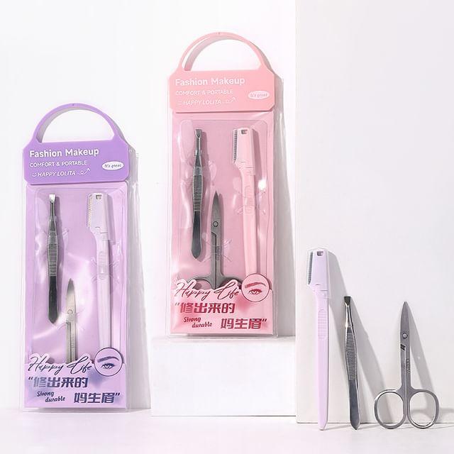 YOUSHA - Set: Eyebrow Razor + Stainless Steel Tweezers + Makeup Scissors Set of 3 - Random