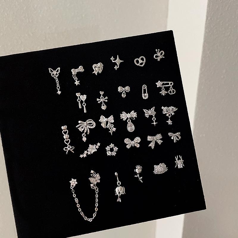 Zircon Bowknot Heart Cartilage Earrings: Chic, Versatile, Simple Earrings for Women