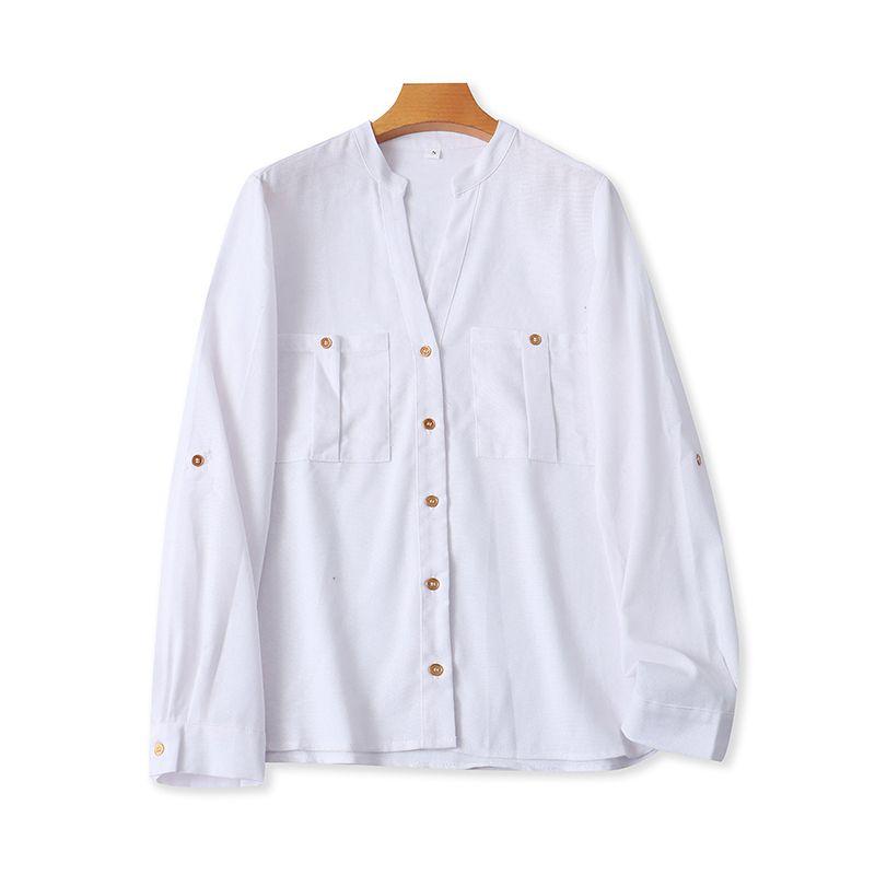 

Европейские и американские рубашки с V-образным вырезом и длинным рукавом, летняя новая модная рубашка без рукавов, женский свободный повседневный базовый топ 23522 White XS