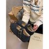 Literary Retro Gray Velvet Thick Sole with Thick Fluff Mary Jane Single Shoes