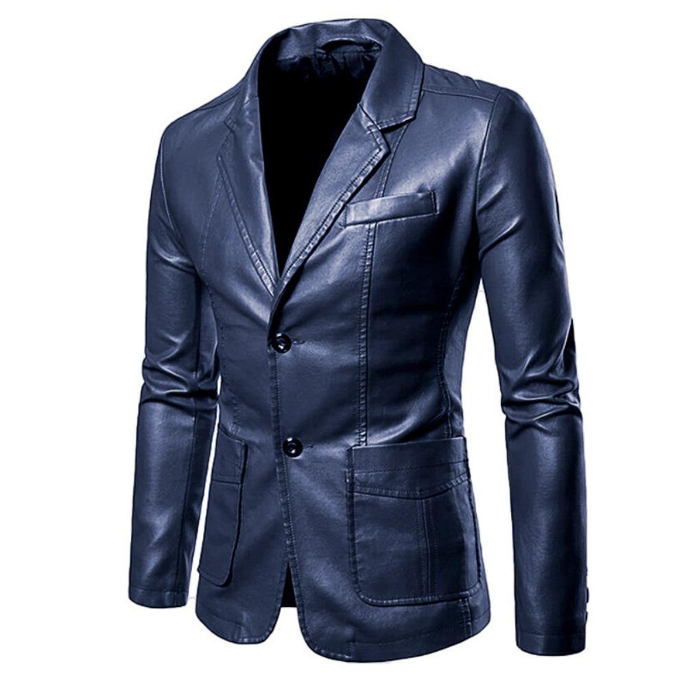 Spring Autumn Men's Lapel Leather Jacket Dress Suit Coat Male Business Casual PU Blazers Jackets