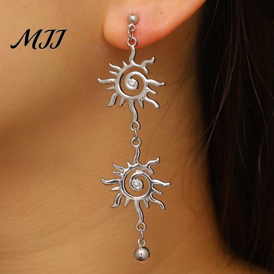 Retro Bohemian Earrings Bracelet Double Sun Spiral Pendant Ethnic Style Micro-Paved Cubic Zirconia Inlaid Shape Drop Jewelry Gift