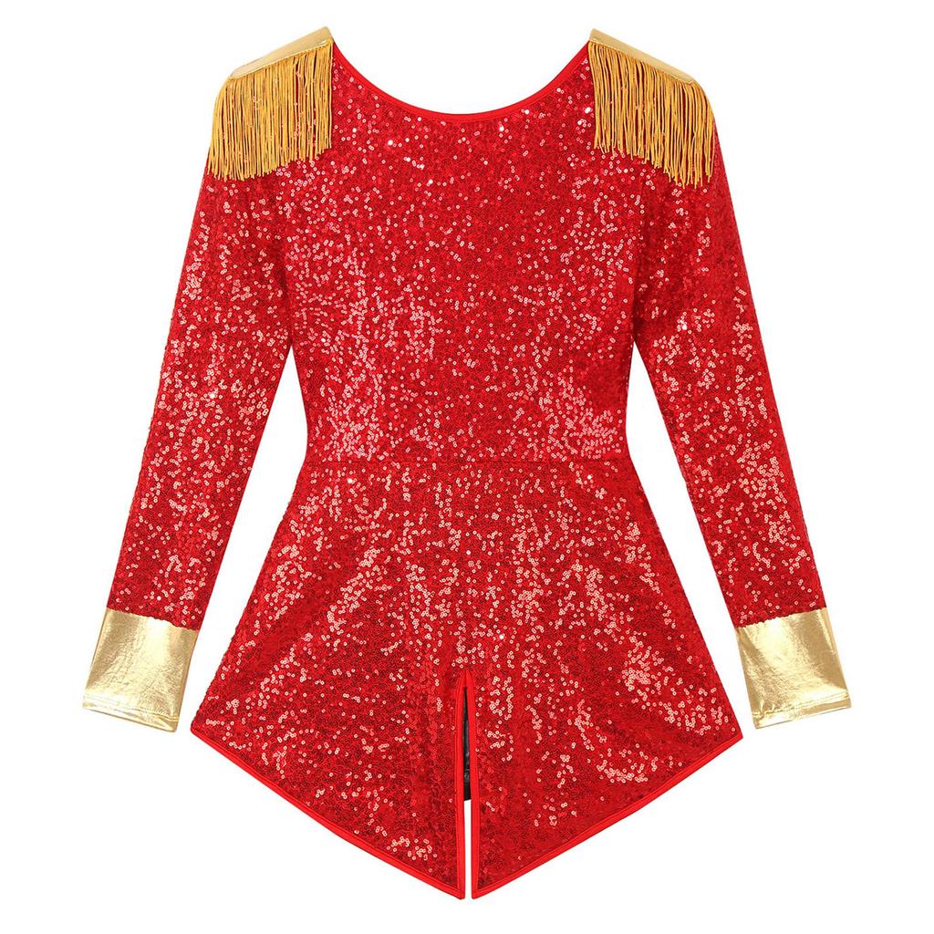 S-4XL Women's Circus Ringmaster Bodysuit, Allover Sparkling Sequin Long Sleeve Tail Jumpsuit for Halloween & Festival Cosplay