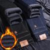 Men's Warm Winter Velvet Jeans - Loose Straight Leg Casual Pants for Middle-Aged Men