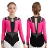 Jenter Scenekostyme - Rhinestone Leotard Langermet Nøkkelhullrygg for Kunstløp & Gymnastikk