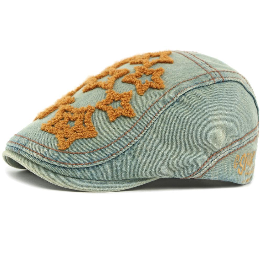 HT4932 Baskenmütze Damen Sterne Stickerei Baumwolle Denim Hut Vintage Künstler Maler Baskenmütze Herren Damen Schirmmütze Herren Baskenmützen