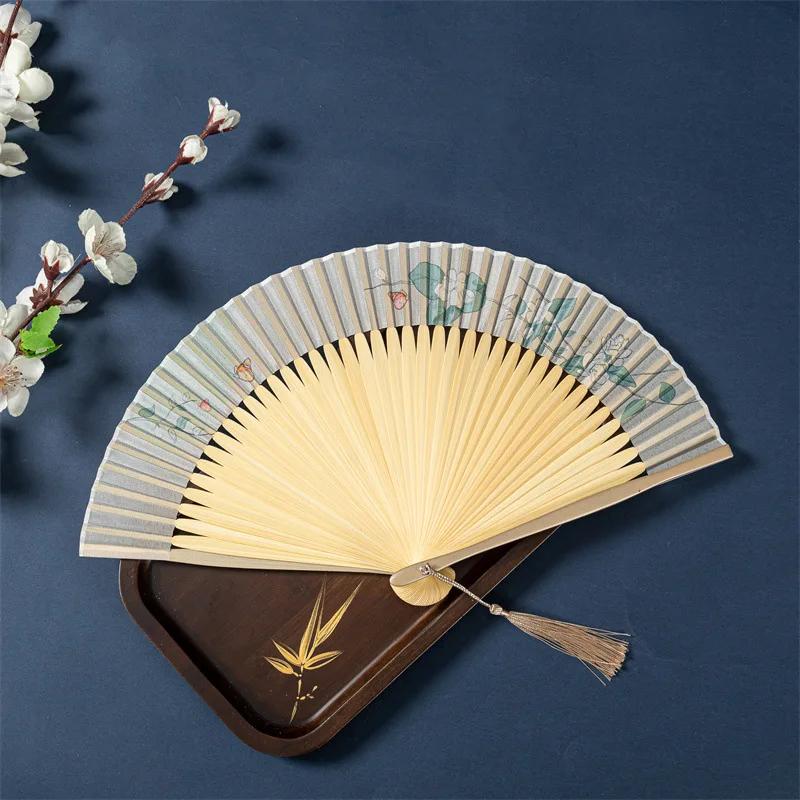Bamboo Antique Folding Fan Chinese Style Fan Summer Female Dance Fan Portable Elegent Flower Hand Held Fan Exquisite Gifts Decor