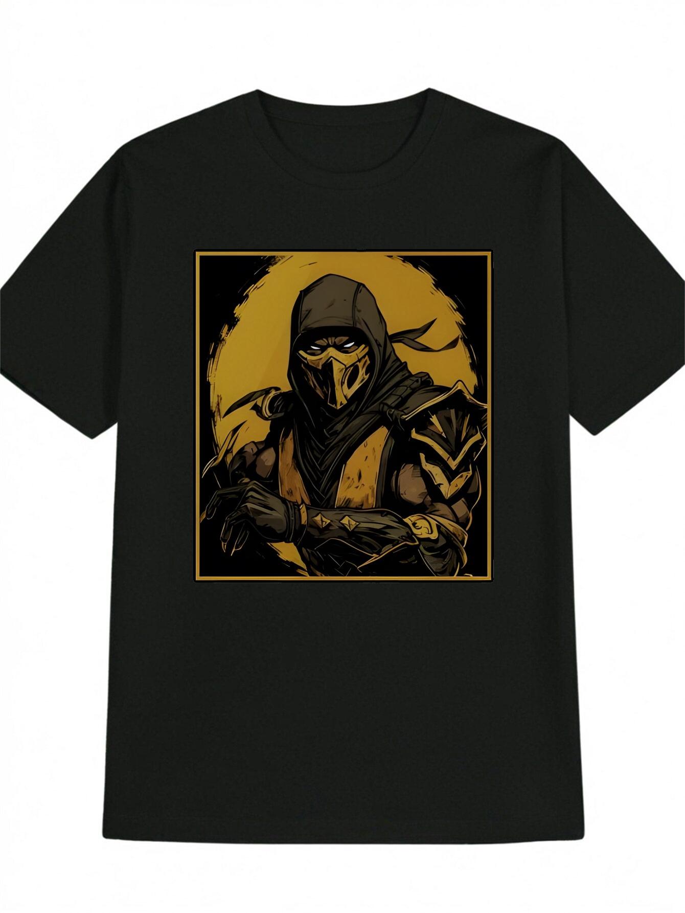 Casual Versatile Crew Neck T-shirt with Hooded Mask Graphic Print L
