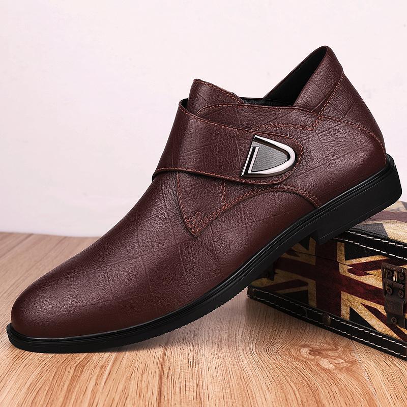 Winter Men Chelsea British Style Black Solid Boots  Derby Leather Fashion High Top Upscale Motorcycle Shoes