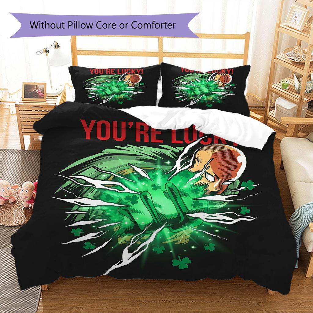 One-Punch Pattern Bedding Quilt Set Quilt Cover Pillowcase Home Decoration Birthday Gift (1 * Duvet Cover + 2 * Pillowcase, Without Core)