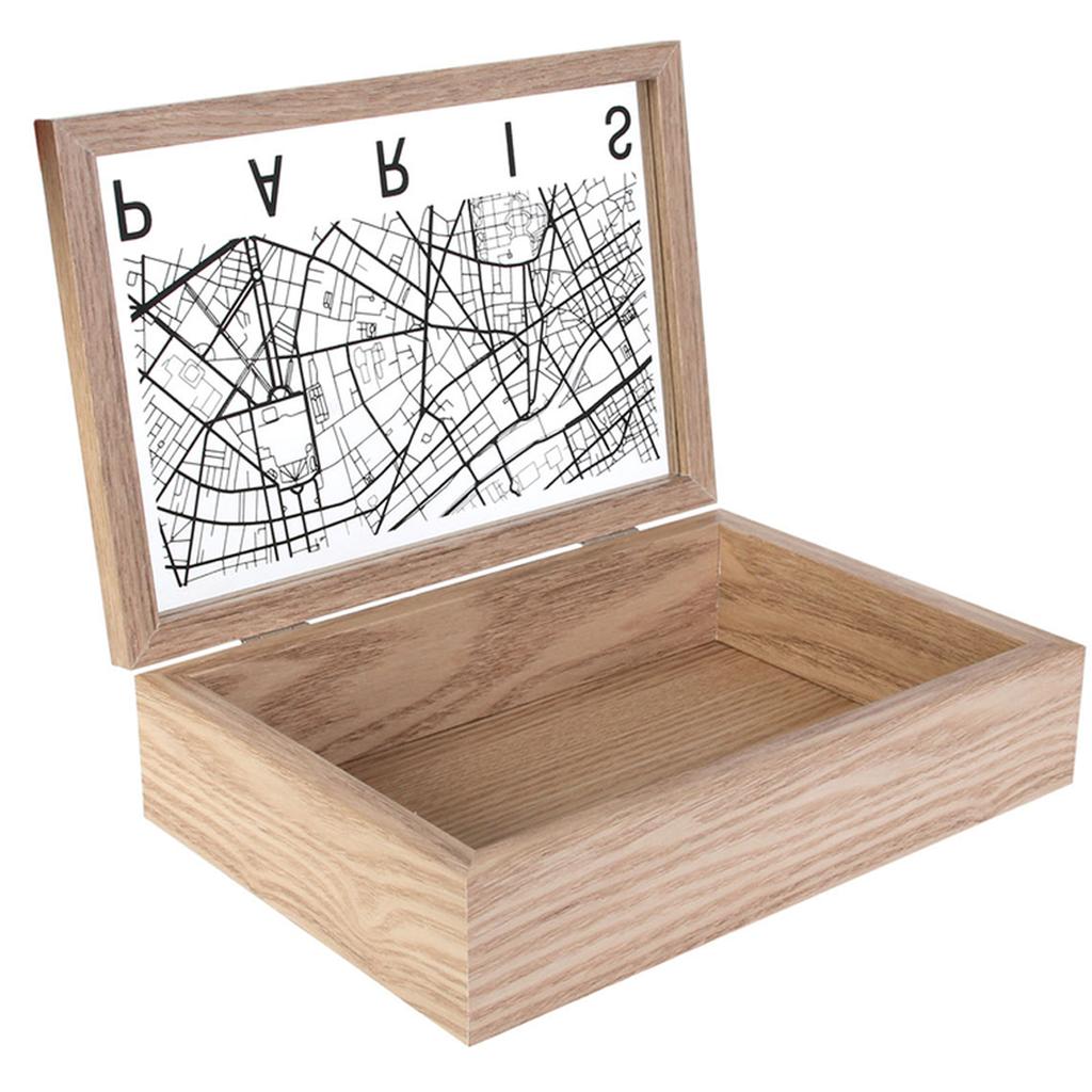 Les Trésors De Lily [A1659] - 'Paris' Black Beige Wooden Storage Box - 24x16x6 Cm